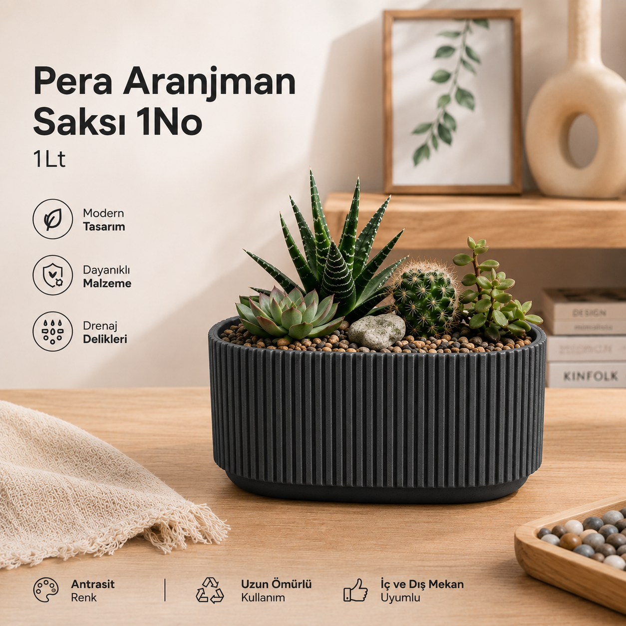 Pera Aranjman Kaktüs Sukulent Saksı No:1 1 Lt.